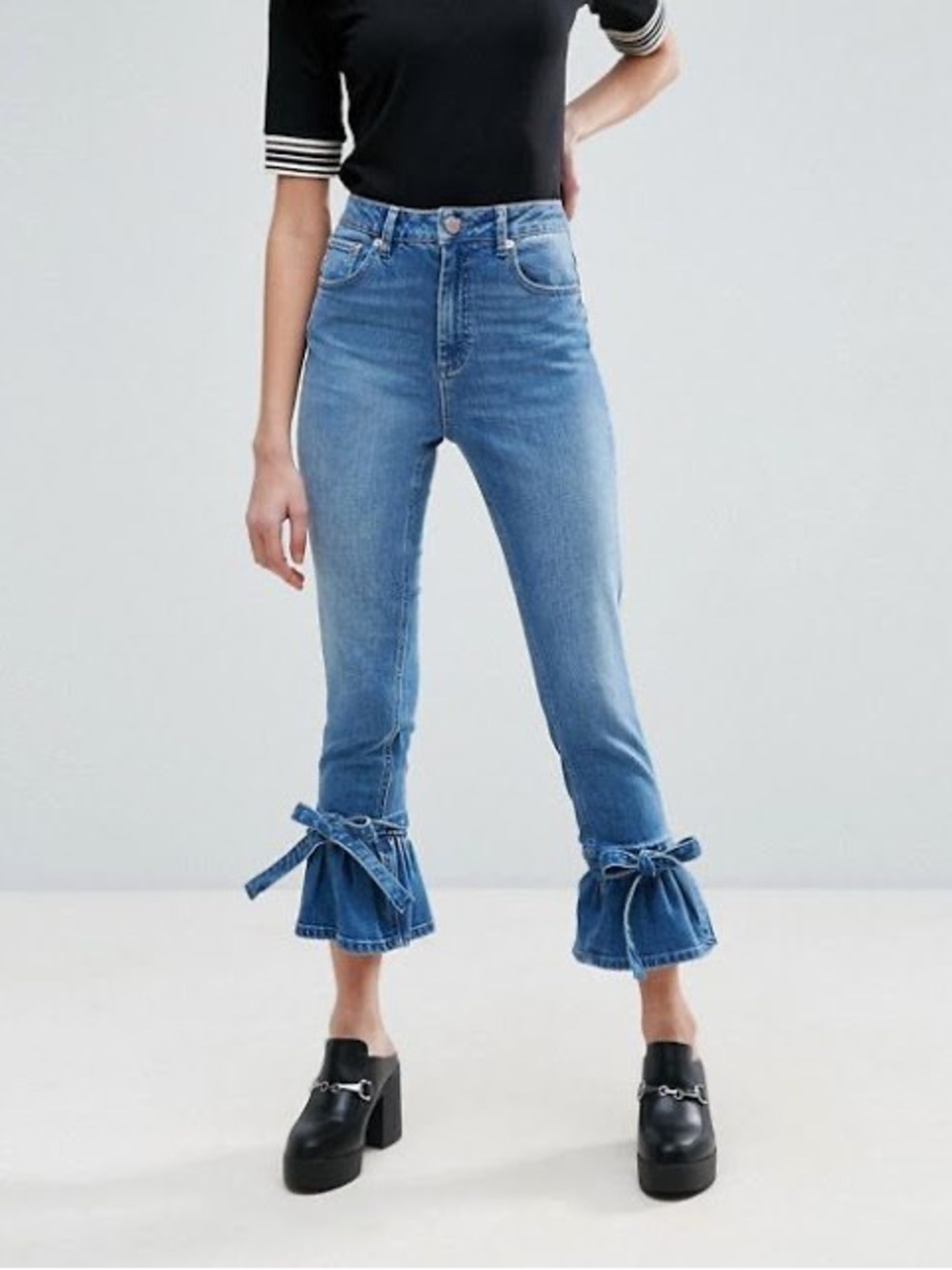 ASOS High Waist Tie Hem Ruffle Cropped Jeans Size 25